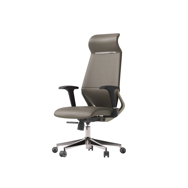 Modern Luxury Plywood Aluminum Alloy Nylon Genuine Leather Faux Leather Swivel Casters Height-Adjustable Ergonomics Desk Chair With Headrest And Armrests For Home Office