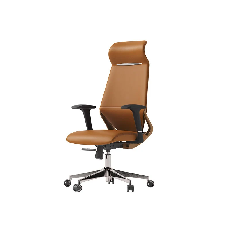 Modern Luxury Plywood Aluminum Alloy Nylon Genuine Leather Faux Leather Swivel Casters Height-Adjustable Ergonomics Desk Chair With Headrest And Armrests For Home Office