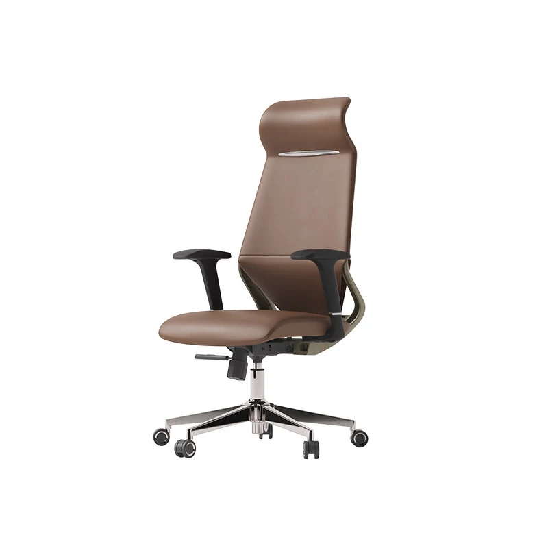 Modern Luxury Plywood Aluminum Alloy Nylon Genuine Leather Faux Leather Swivel Casters Height-Adjustable Ergonomics Desk Chair With Headrest And Armrests For Home Office
