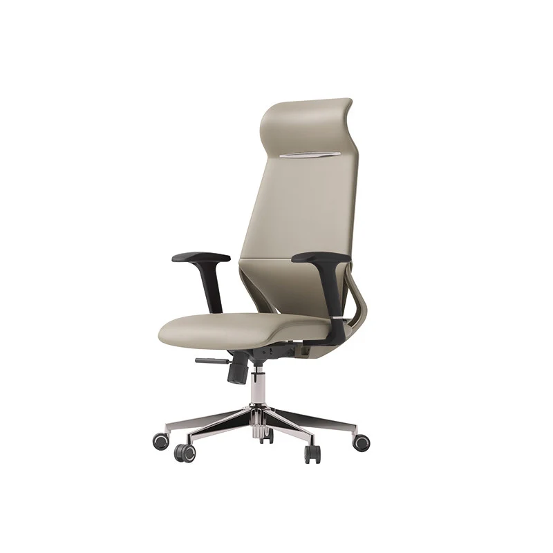 Modern Luxury Plywood Aluminum Alloy Nylon Genuine Leather Faux Leather Swivel Casters Height-Adjustable Ergonomics Desk Chair With Headrest And Armrests For Home Office