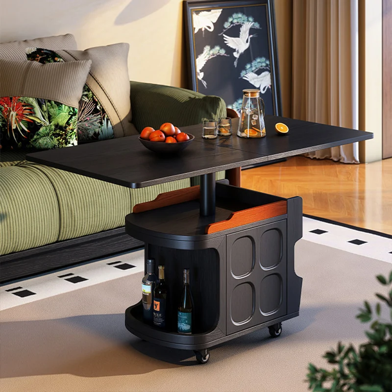 Vintage Adjustable Side Table: Foldable Coffee Table And Dining Table In One - Large-Capacity Storage Sideboard For Living Room