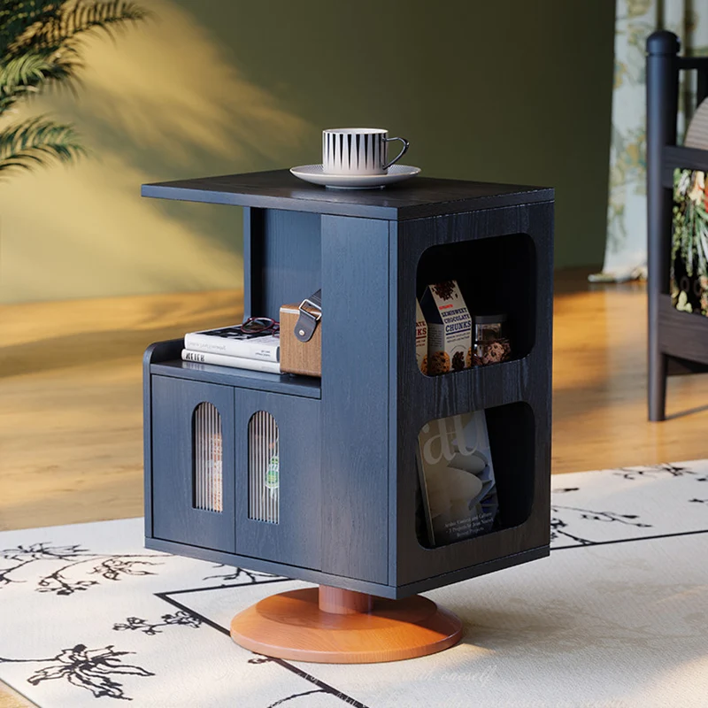 Traditional Vintage Rotating End Table - 360° Swivel Ash Wood Side Table With Open Storage Shelves For Living Room