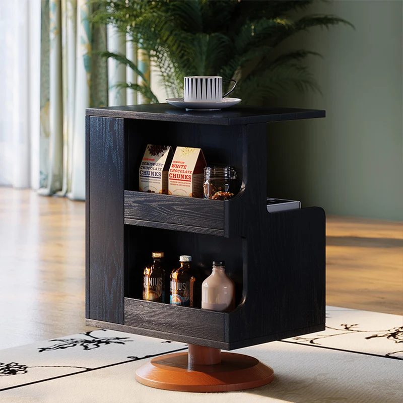 Traditional Vintage Rotating End Table - 360° Swivel Ash Wood Side Table With Open Storage Shelves For Living Room