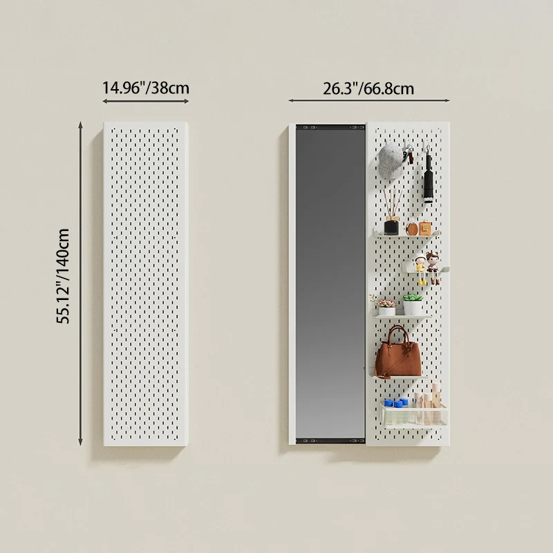 Modern Minimalist Metal & Glass Sliding Full-Length Wall Mirror With Pegboard Storage Wall-Mounted Entryway Dressing Mirror