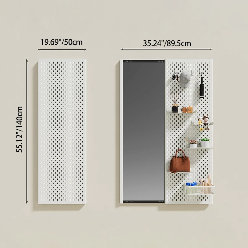 Modern Minimalist Metal & Glass Sliding Full-Length Wall Mirror With Pegboard Storage Wall-Mounted Entryway Dressing Mirror