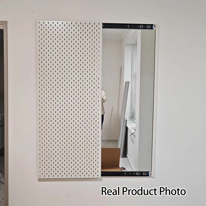 Modern Minimalist Metal & Glass Sliding Full-Length Wall Mirror With Pegboard Storage Wall-Mounted Entryway Dressing Mirror