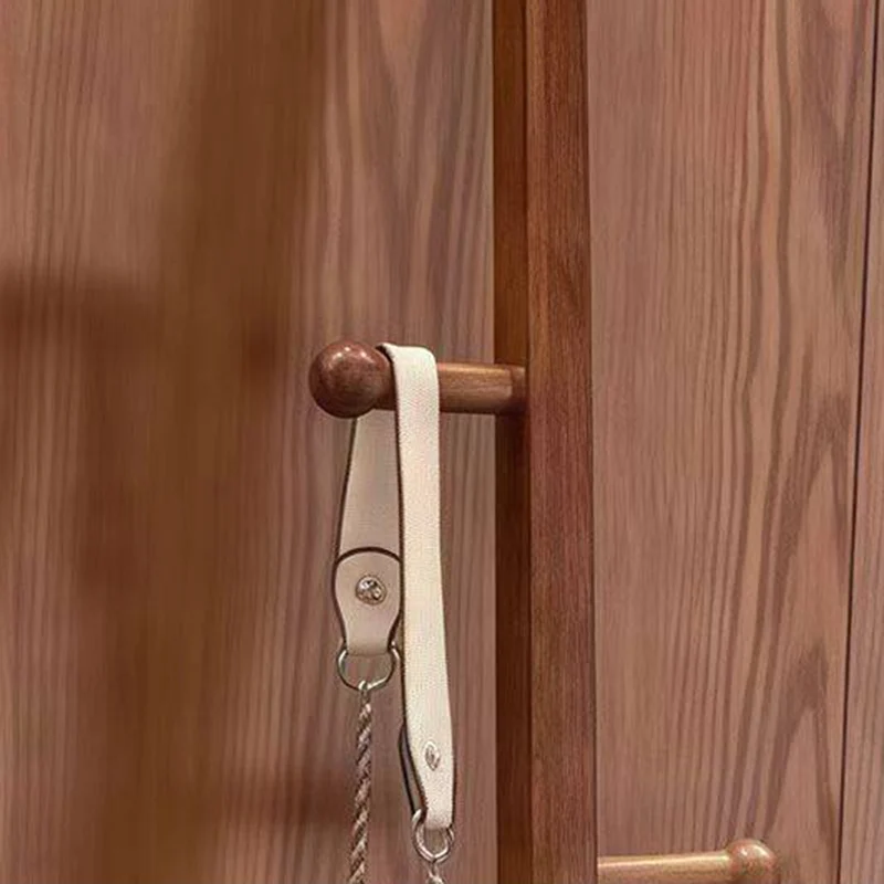 Traditional Chinese Solid Ash Wood Glass Rounded Rectangle Full-Length Floor Mirror With Swivel Coat Rack For Bedroom
