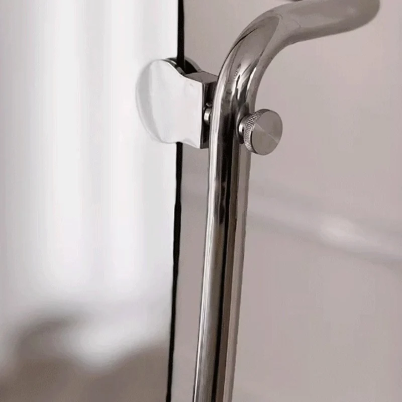 Modern Mid-Century Stainless Steel Glass Oval Full Length Floor Mirror With Rolling Swivel Coat Rack For Bedroom & Living Room