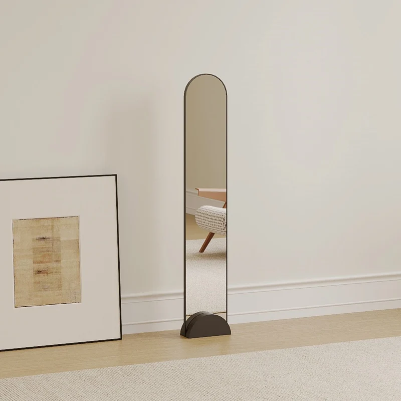 Modern Minimalist Carbon Steel Glass Arched Full-Length Floor Mirror With Stand For Bedroom