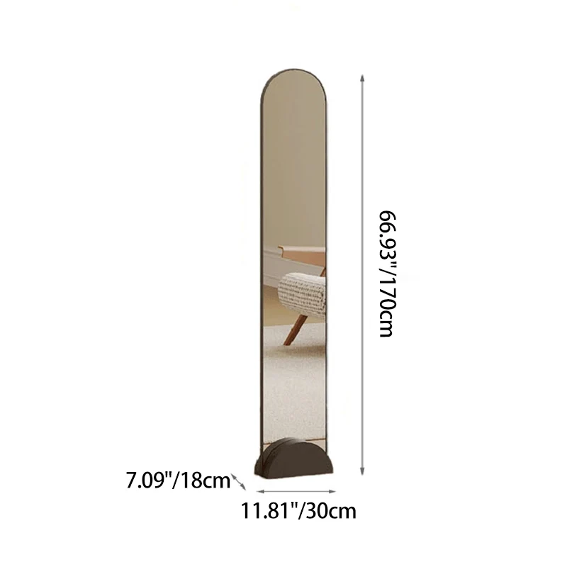 Modern Minimalist Carbon Steel Glass Arched Full-Length Floor Mirror With Stand For Bedroom