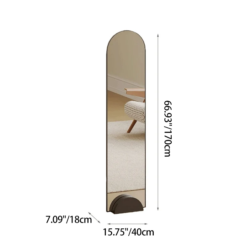 Modern Minimalist Carbon Steel Glass Arched Full-Length Floor Mirror With Stand For Bedroom