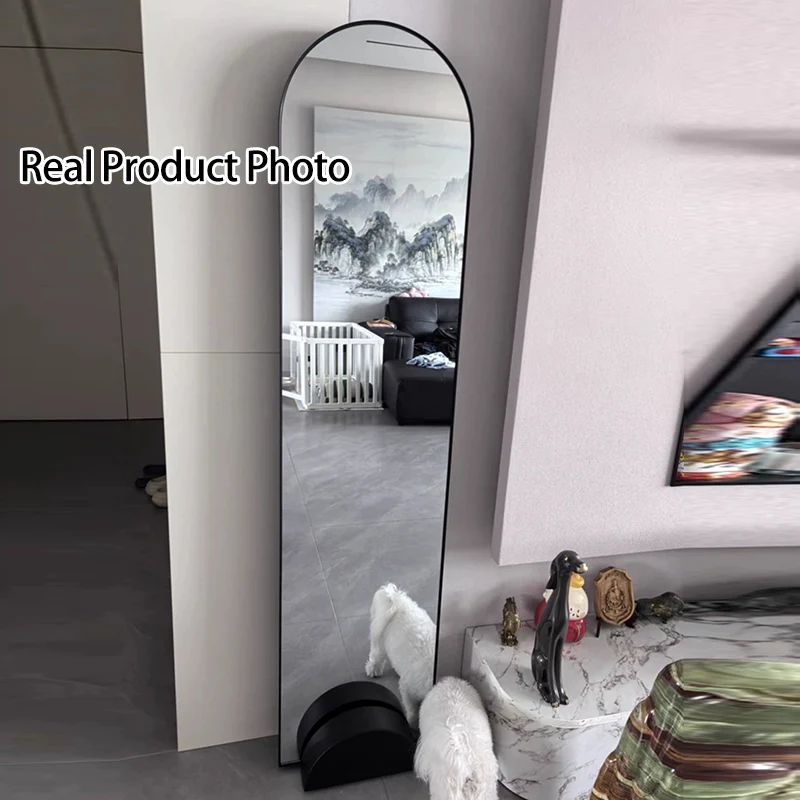 Modern Minimalist Carbon Steel Glass Arched Full-Length Floor Mirror With Stand For Bedroom