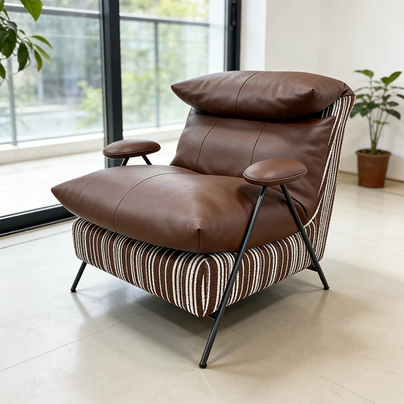 Contemporary Scandinavian Cloud-Style Upholstered Accent Chair: Eco-Friendly Faux Leather/Cotton-Linen Fabric - High-End Single-Seater Sofa For Living Room