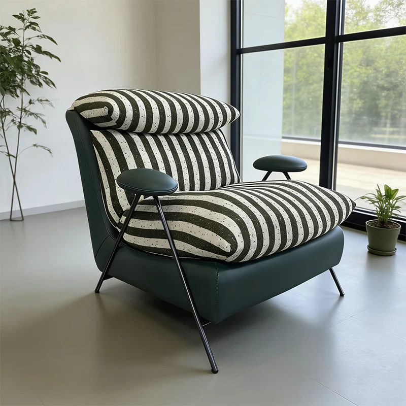 Contemporary Scandinavian Cloud-Style Upholstered Accent Chair: Eco-Friendly Faux Leather/Cotton-Linen Fabric - High-End Single-Seater Sofa For Living Room