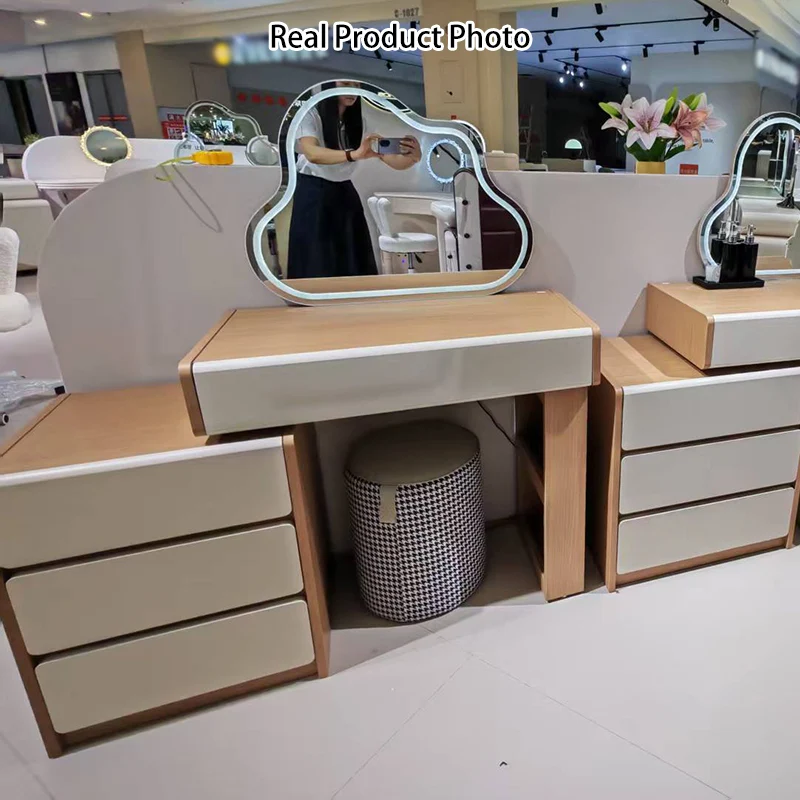 Contemporary Scandinavian Makeup Vanity Desk: 4/5/8-Drawer Storage - Wood Finish Extendable Dressing Table For Bedroom