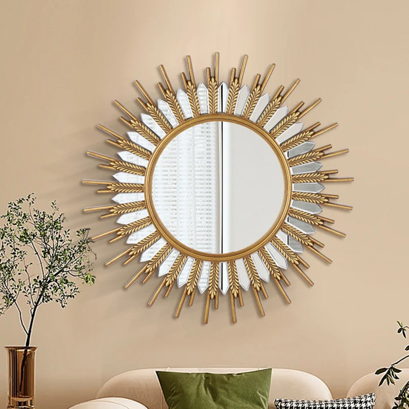 Modern Art Deco Polyurethane Glass Sunflower-shaped Wall Mirror For Living Room & Bathroom