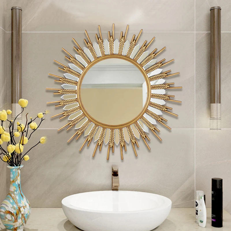 Modern Art Deco Polyurethane Glass Sunflower-shaped Wall Mirror For Living Room & Bathroom