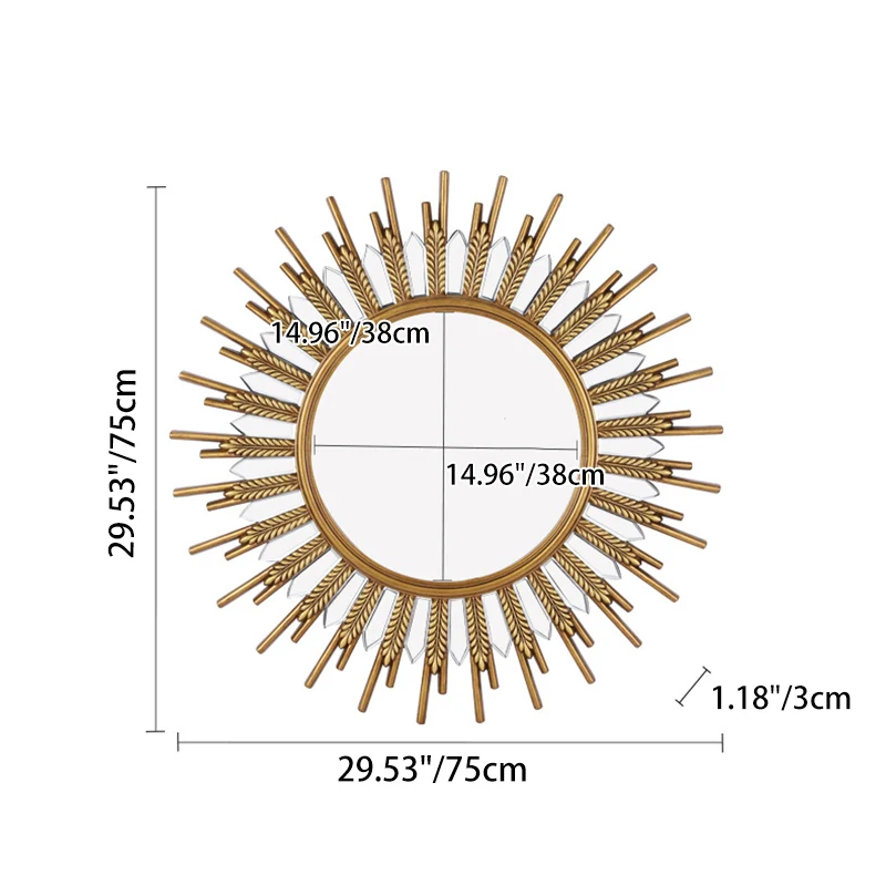Modern Art Deco Polyurethane Glass Sunflower-shaped Wall Mirror For Living Room & Bathroom