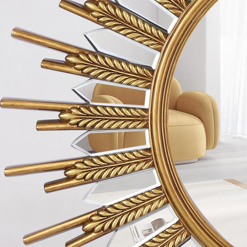 Modern Art Deco Polyurethane Glass Sunflower-shaped Wall Mirror For Living Room & Bathroom
