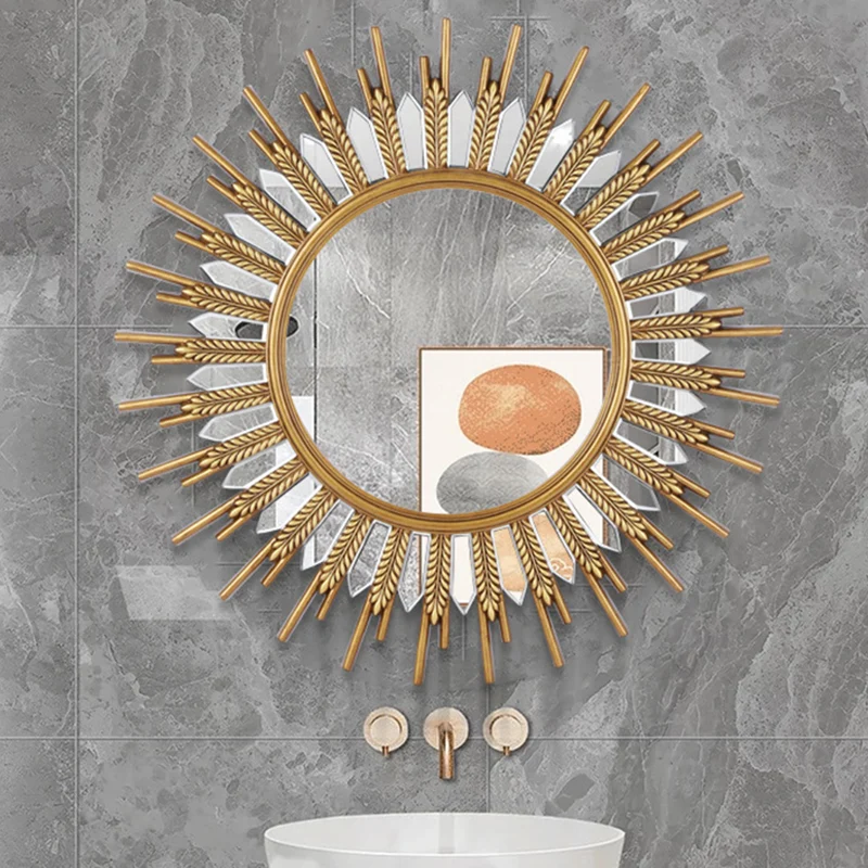 Modern Art Deco Polyurethane Glass Sunflower-shaped Wall Mirror For Living Room & Bathroom