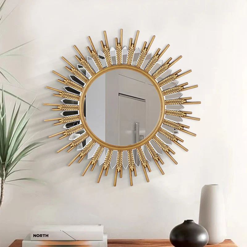 Modern Art Deco Polyurethane Glass Sunflower-shaped Wall Mirror For Living Room & Bathroom