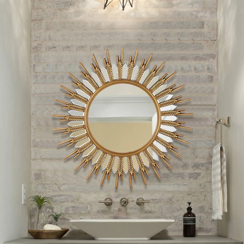 Modern Art Deco Polyurethane Glass Sunflower-shaped Wall Mirror For Living Room & Bathroom