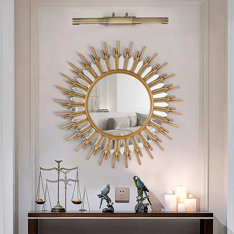 Modern Art Deco Polyurethane Glass Sunflower-shaped Wall Mirror For Living Room & Bathroom