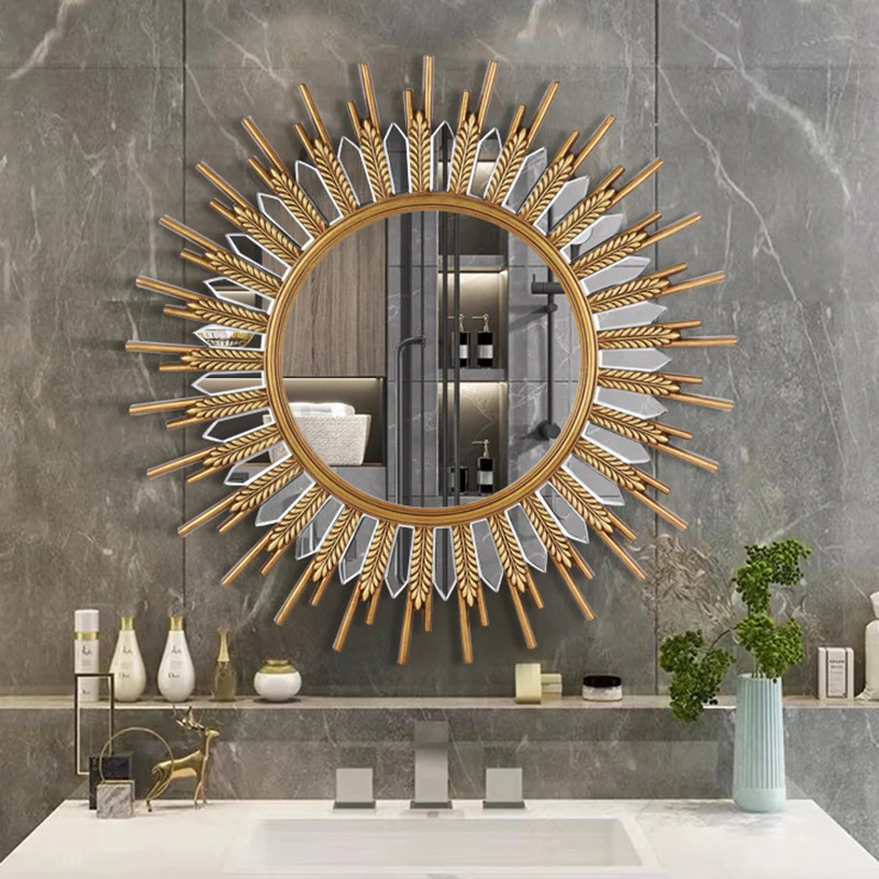 Modern Art Deco Polyurethane Glass Sunflower-shaped Wall Mirror For Living Room & Bathroom