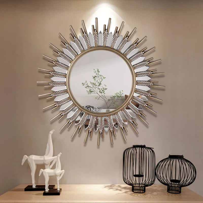 Modern Art Deco Polyurethane Glass Sunflower-shaped Wall Mirror For Living Room & Bathroom