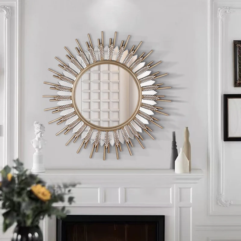 Modern Art Deco Polyurethane Glass Sunflower-shaped Wall Mirror For Living Room & Bathroom
