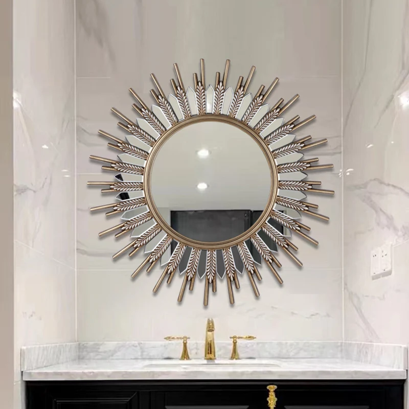 Modern Art Deco Polyurethane Glass Sunflower-shaped Wall Mirror For Living Room & Bathroom