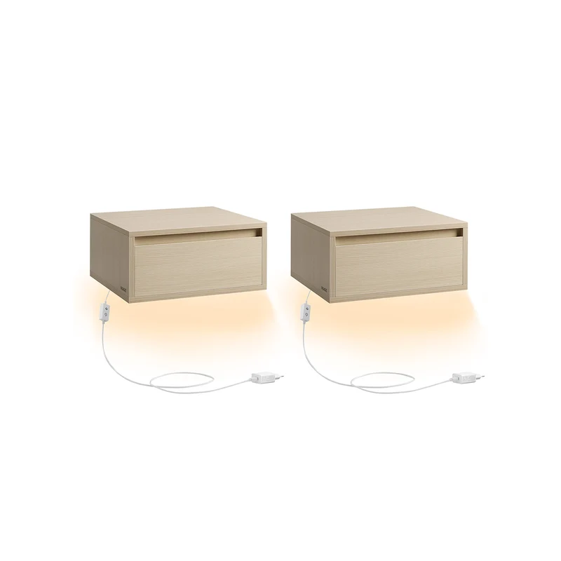 Mesita de Noche Colgante Luz Estante de Pared con Cajón
