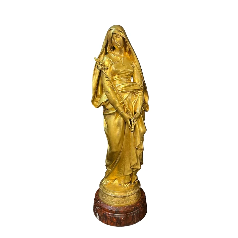 Eugène Delaplanche - Sculpture in patinated bronze and marble base 'Virgin with Lily'