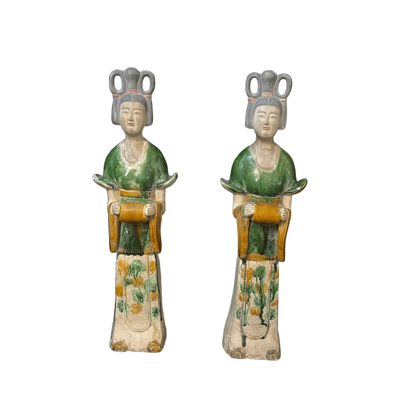 Pair of Chinese Tang style terracotta figures 'Ladies in Green'
