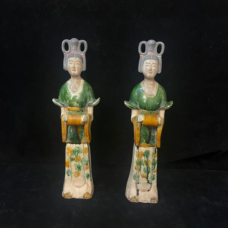 Pair of Chinese Tang style terracotta figures 'Ladies in Green'