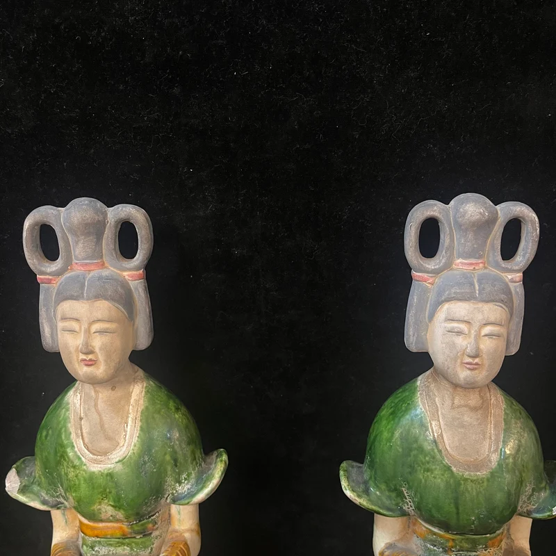 Pair of Chinese Tang style terracotta figures 'Ladies in Green'
