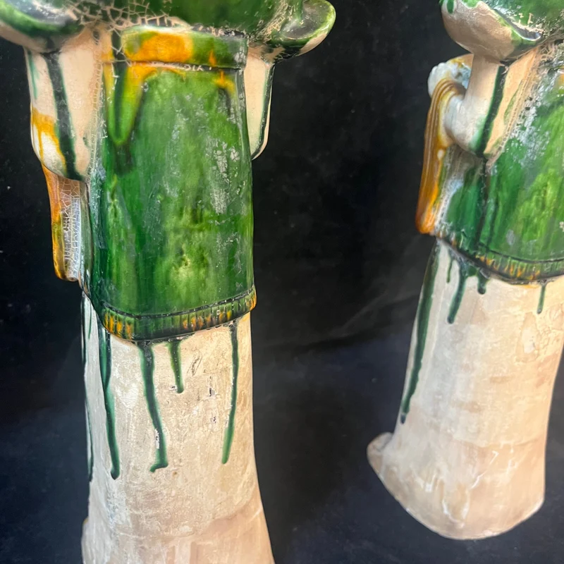 Pair of Chinese Tang style terracotta figures 'Ladies in Green'