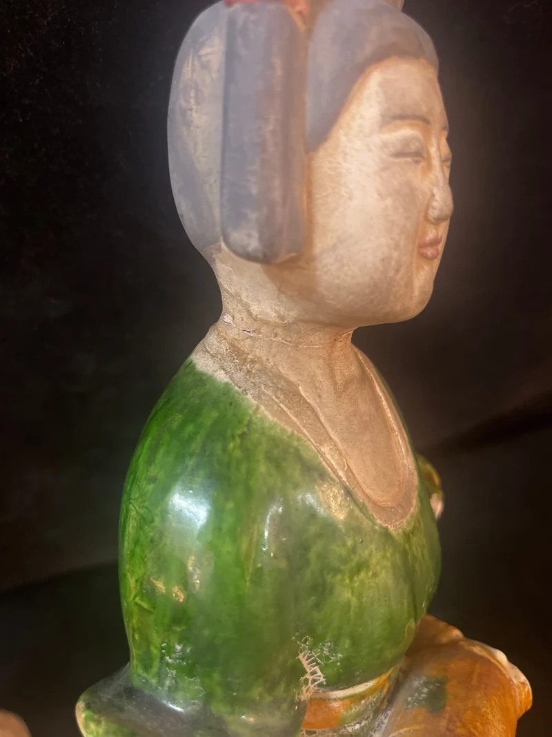 Pair of Chinese Tang style terracotta figures 'Ladies in Green'