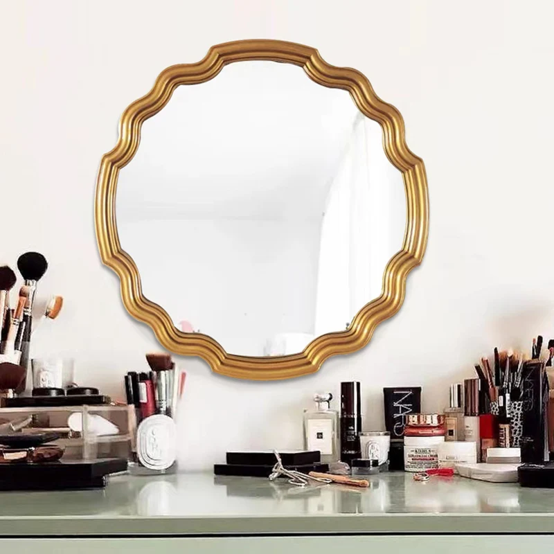 Traditional European Polyurethane Glass Round Wave-shaped Wall Mirror For Living Room & Bathroom & Bedroom
