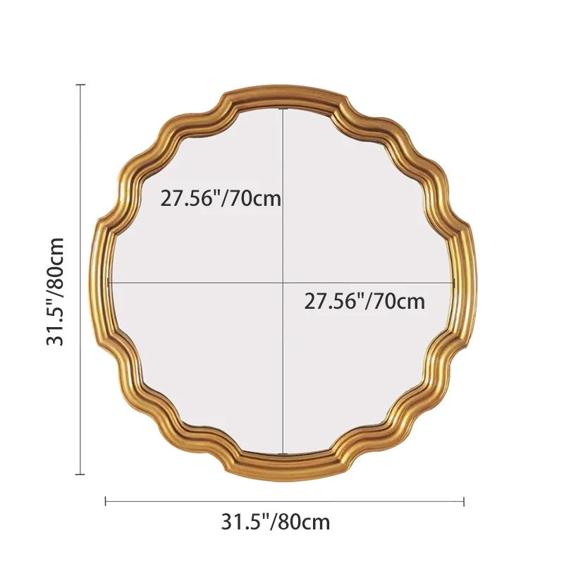 Traditional European Polyurethane Glass Round Wave-shaped Wall Mirror For Living Room & Bathroom & Bedroom