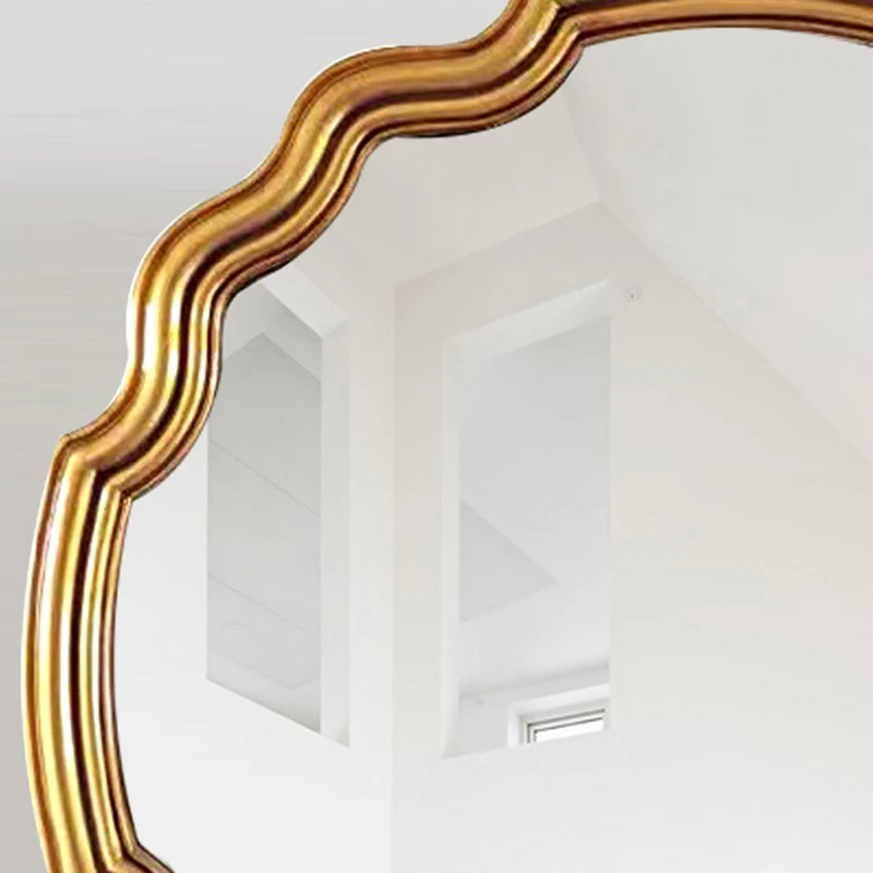 Traditional European Polyurethane Glass Round Wave-shaped Wall Mirror For Living Room & Bathroom & Bedroom
