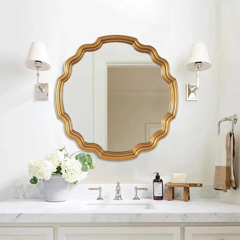 Traditional European Polyurethane Glass Round Wave-shaped Wall Mirror For Living Room & Bathroom & Bedroom