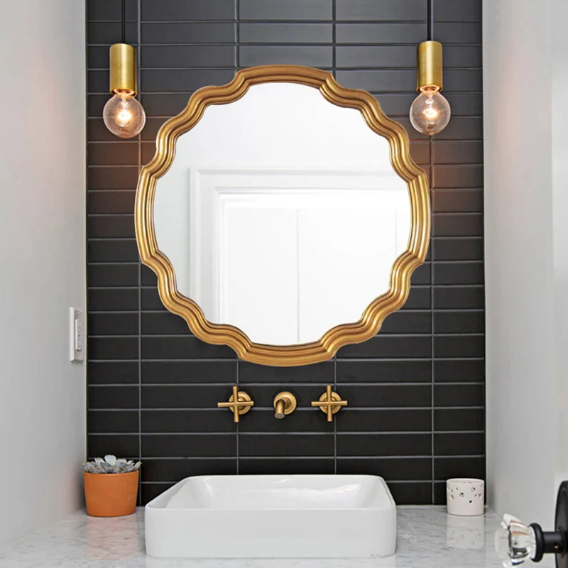Traditional European Polyurethane Glass Round Wave-shaped Wall Mirror For Living Room & Bathroom & Bedroom