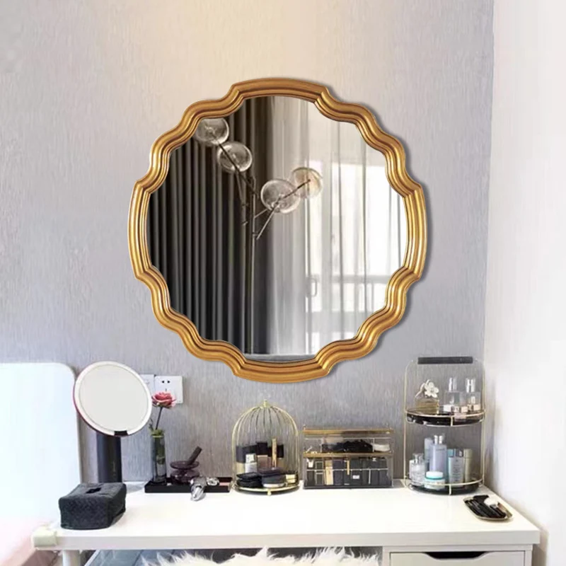 Traditional European Polyurethane Glass Round Wave-shaped Wall Mirror For Living Room & Bathroom & Bedroom