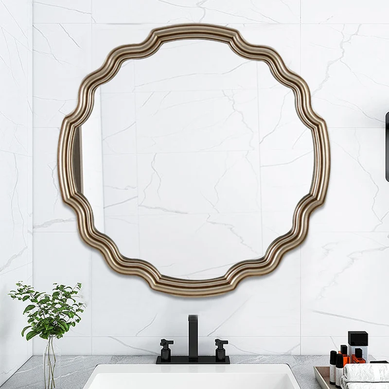 Traditional European Polyurethane Glass Round Wave-shaped Wall Mirror For Living Room & Bathroom & Bedroom