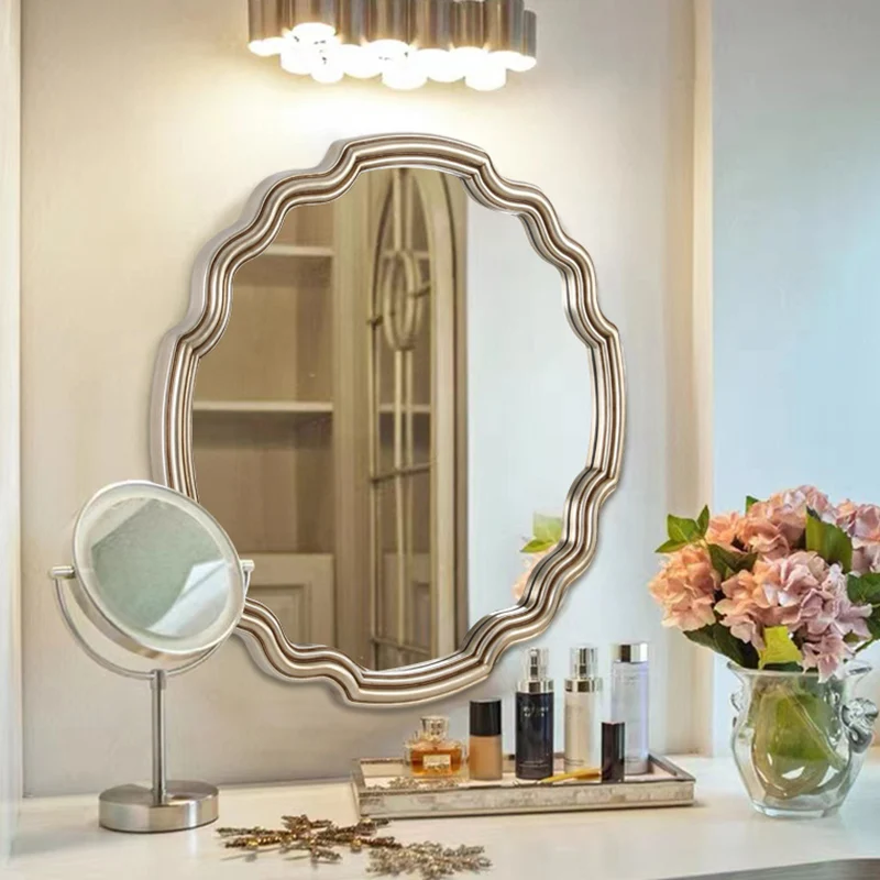 Traditional European Polyurethane Glass Round Wave-shaped Wall Mirror For Living Room & Bathroom & Bedroom