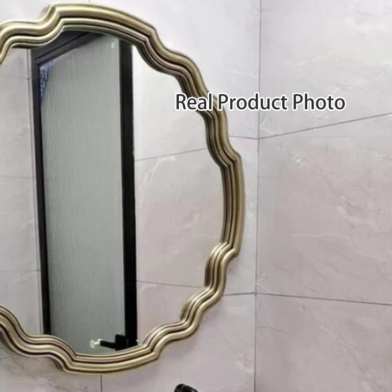 Traditional European Polyurethane Glass Round Wave-shaped Wall Mirror For Living Room & Bathroom & Bedroom