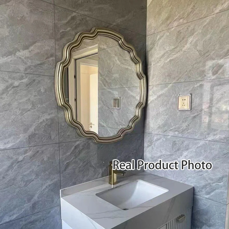 Traditional European Polyurethane Glass Round Wave-shaped Wall Mirror For Living Room & Bathroom & Bedroom