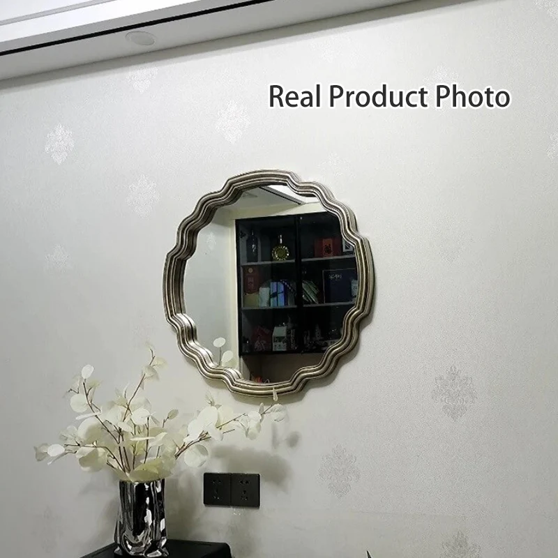 Traditional European Polyurethane Glass Round Wave-shaped Wall Mirror For Living Room & Bathroom & Bedroom