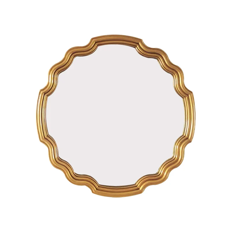 Traditional European Polyurethane Glass Round Wave-shaped Wall Mirror For Living Room & Bathroom & Bedroom